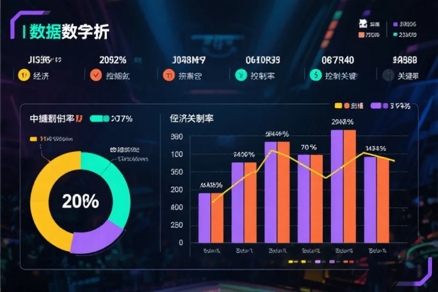 电竞比赛数据图表，显示经济、伤害、控制率等关键数值